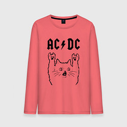 Лонгслив хлопковый мужской AC DC - rock cat, цвет: коралловый