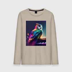 Лонгслив хлопковый мужской Музыкальная сова - нейросеть, цвет: миндальный
