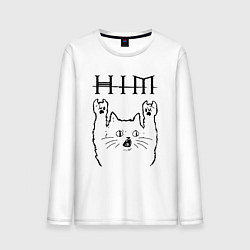 Лонгслив хлопковый мужской HIM - rock cat, цвет: белый