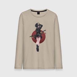 Лонгслив хлопковый мужской Аниме девочка онна-бугэйся, цвет: миндальный