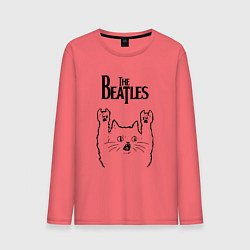 Лонгслив хлопковый мужской The Beatles - rock cat, цвет: коралловый