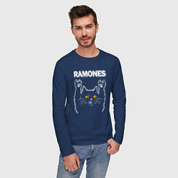 Лонгслив хлопковый мужской Ramones rock cat, цвет: тёмно-синий — фото 2