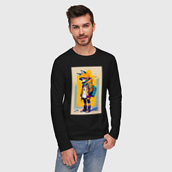 Лонгслив хлопковый мужской Fox cub - urban style - neural network, цвет: черный — фото 2