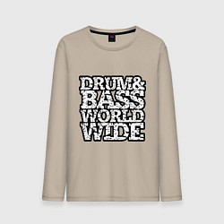 Лонгслив хлопковый мужской Drum and bass world wide, цвет: миндальный