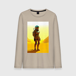 Лонгслив хлопковый мужской Девушка-астронавт в пустыне - нейросеть, цвет: миндальный