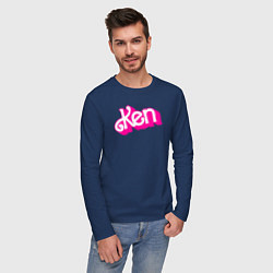 Лонгслив хлопковый мужской Логотип розовый Кен, цвет: тёмно-синий — фото 2