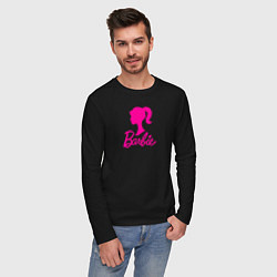 Лонгслив хлопковый мужской Розовый логотип Барби, цвет: черный — фото 2