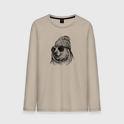 Лонгслив хлопковый мужской Медведь в шапке, цвет: миндальный