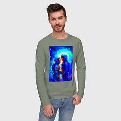Лонгслив хлопковый мужской Космическая любовь - нейросеть, цвет: авокадо — фото 2