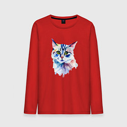 Лонгслив хлопковый мужской Акварельный волшебный котик, цвет: красный