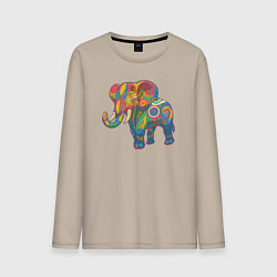 Лонгслив хлопковый мужской Разноцветный слоник, цвет: миндальный