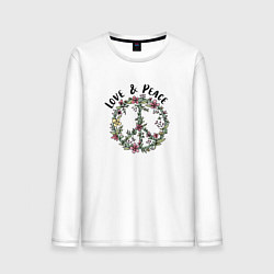 Мужской лонгслив Хиппи знак мира цветочный пастельный peace and lov