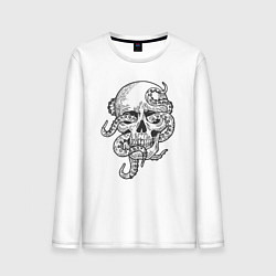 Лонгслив хлопковый мужской Skull octopus, цвет: белый