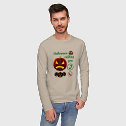 Лонгслив хлопковый мужской Хэллоуин, ночной звонок, цвет: миндальный — фото 2