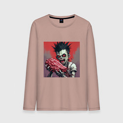 Лонгслив хлопковый мужской Парень зомби с красными глазами и куском мяса, цвет: пыльно-розовый