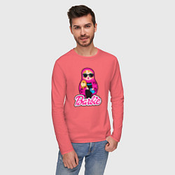 Лонгслив хлопковый мужской Девочка Барби, цвет: коралловый — фото 2