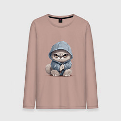 Лонгслив хлопковый мужской Злой кот в капюшоне, цвет: пыльно-розовый