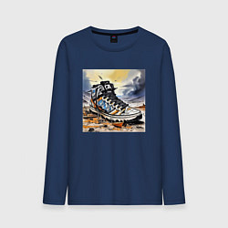 Лонгслив хлопковый мужской Арт дизайнерские кеды, цвет: тёмно-синий