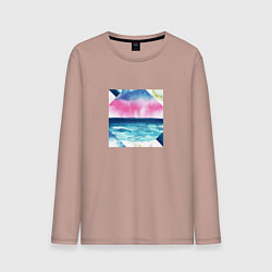 Лонгслив хлопковый мужской Абстрактное море закат рассвет, цвет: пыльно-розовый