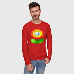 Лонгслив хлопковый мужской Цветок Марио, цвет: красный — фото 2
