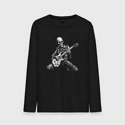 Лонгслив хлопковый мужской Скелет с электрогитарой, цвет: черный