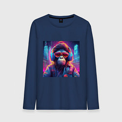 Лонгслив хлопковый мужской Антропоморфная обезьяна, цвет: тёмно-синий
