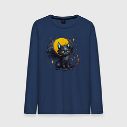 Лонгслив хлопковый мужской Cat dragon, цвет: тёмно-синий