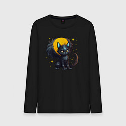 Лонгслив хлопковый мужской Cat dragon, цвет: черный
