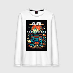 Лонгслив хлопковый мужской Геймер old school, цвет: белый