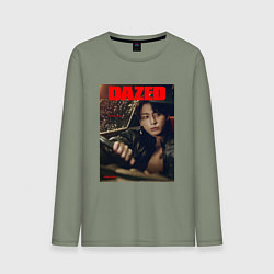 Лонгслив хлопковый мужской BTS JungKook на обложке, цвет: авокадо