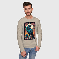 Лонгслив хлопковый мужской Ворон в рамке, цвет: миндальный — фото 2