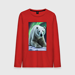 Лонгслив хлопковый мужской Полярный медведь на снегу, цвет: красный