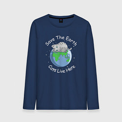 Лонгслив хлопковый мужской Save the earth cats live here, цвет: тёмно-синий