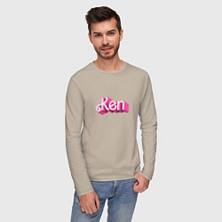 Лонгслив хлопковый мужской Кен - объемными розовыми буквами, цвет: миндальный — фото 2