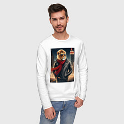 Лонгслив хлопковый мужской Leo the fashionista in New York city at night, цвет: белый — фото 2