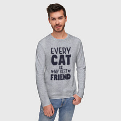 Лонгслив хлопковый мужской Every cat is my best friend, цвет: меланж — фото 2