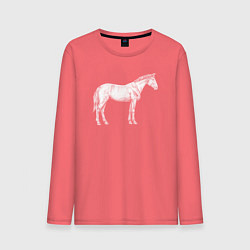 Лонгслив хлопковый мужской Белая лошадь сбоку, цвет: коралловый