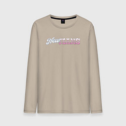 Лонгслив хлопковый мужской Newjeans logo, цвет: миндальный