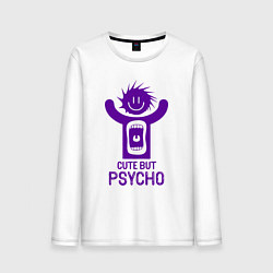 Лонгслив хлопковый мужской Cute but psycho inscription, цвет: белый