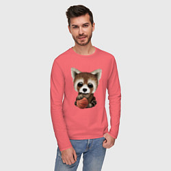 Лонгслив хлопковый мужской Красная панда баскетболист, цвет: коралловый — фото 2