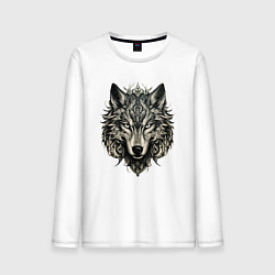 Лонгслив хлопковый мужской Племенной волк, цвет: белый