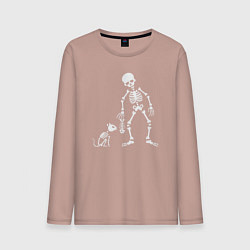 Лонгслив хлопковый мужской Котик и скелет, цвет: пыльно-розовый