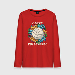 Лонгслив хлопковый мужской I love volleyball, цвет: красный