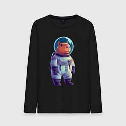 Лонгслив хлопковый мужской Капибара бравый космонавт, цвет: черный