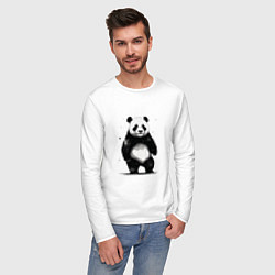 Лонгслив хлопковый мужской Панда стоит, цвет: белый — фото 2