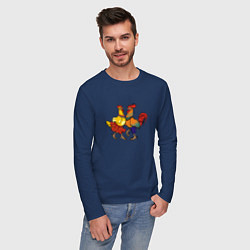 Лонгслив хлопковый мужской Куриный танец, цвет: тёмно-синий — фото 2