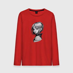 Лонгслив хлопковый мужской Аниме девушка в ракурсе, цвет: красный
