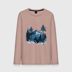 Лонгслив хлопковый мужской Графика горный пейзаж, цвет: пыльно-розовый