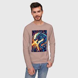 Лонгслив хлопковый мужской New year dragon - neon, цвет: пыльно-розовый — фото 2