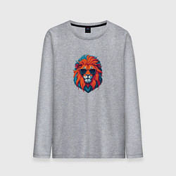 Лонгслив хлопковый мужской Голова льва в солнечных очках, цвет: меланж